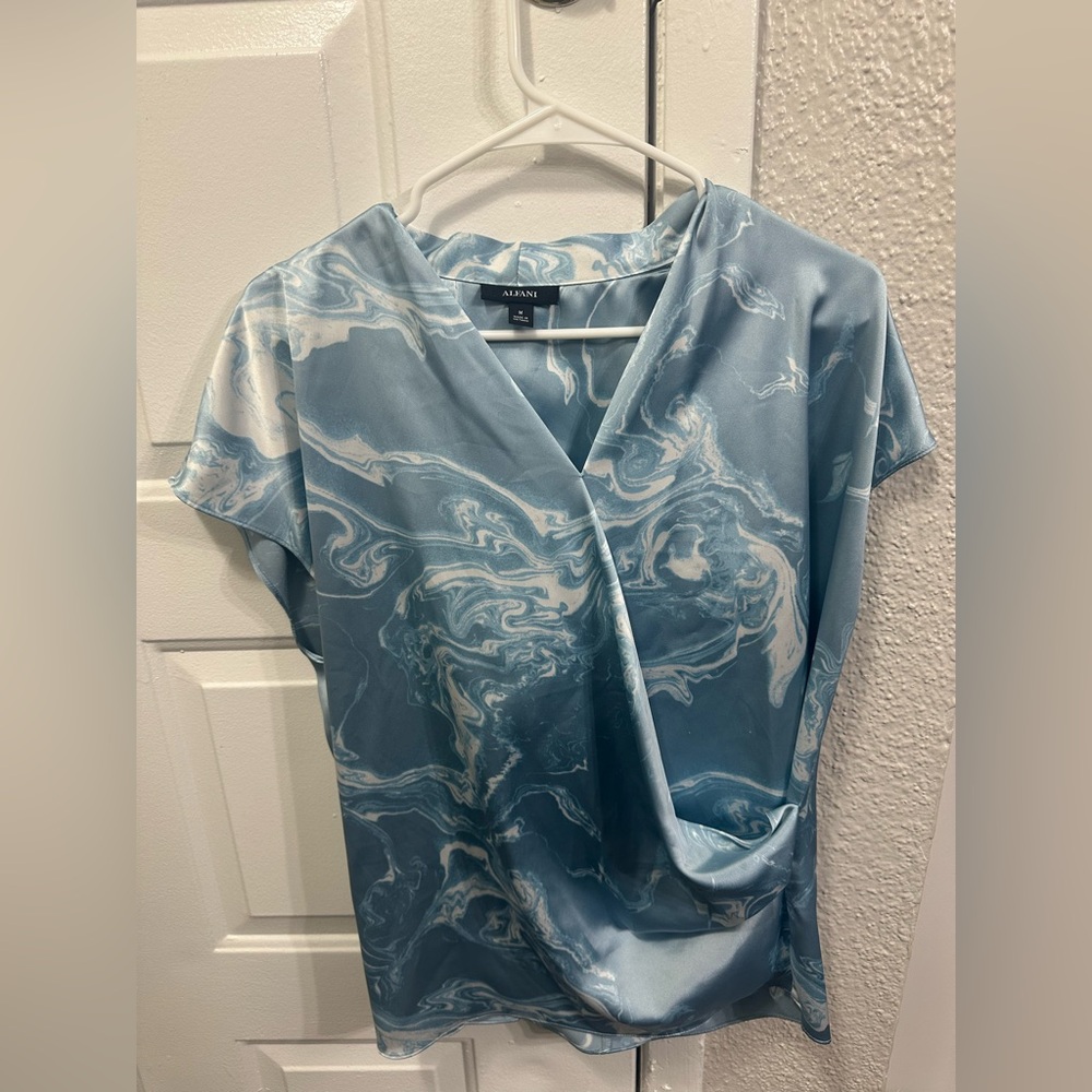 Blue and white satin top size medium